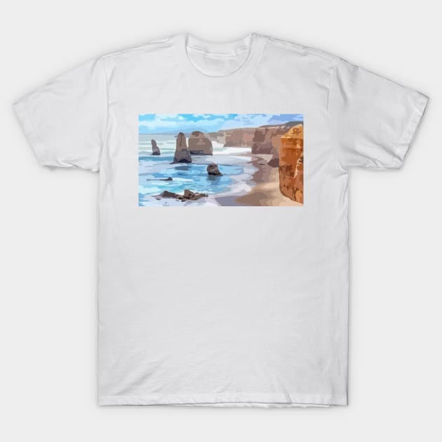 12 Apolstles Great Ocean Road Digital Painting T-Shirt by gktb